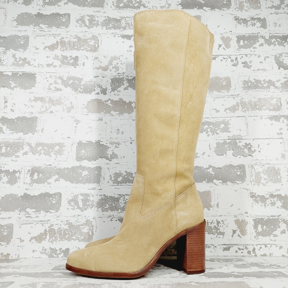 Vince Camuto Beige Suede Knee-High Block Heel Boots